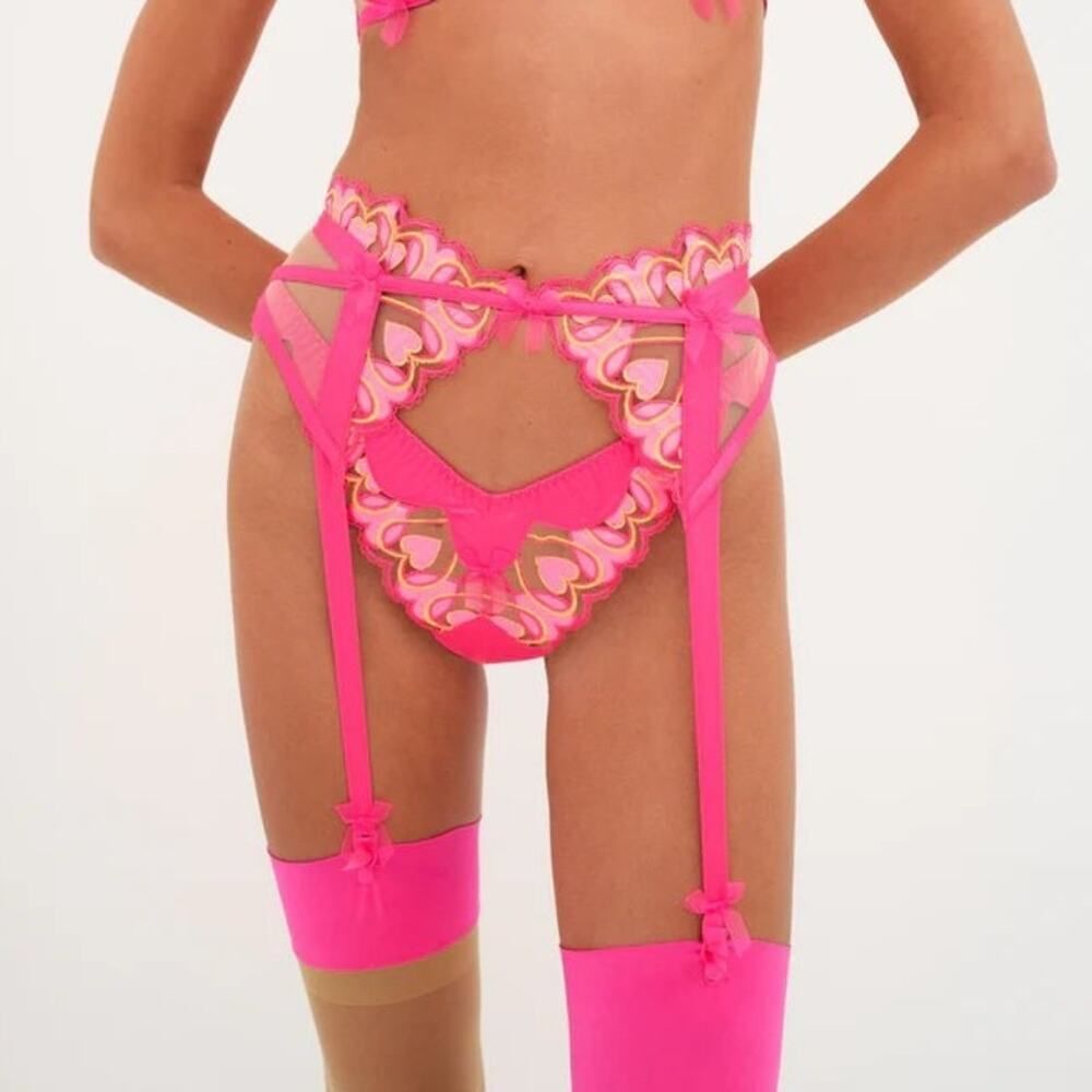For Love & Lemons Graphic Hearts Garter Embroidered Lingerie Victoria's Secret